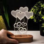 Handcrafted 3D Illusion Personalized LED Table Lamp for Couples