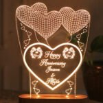 Handcrafted 3D Illusion Personalized LED Table Lamp for Couples