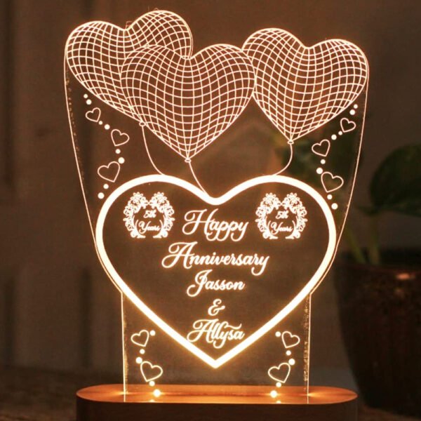 Handcrafted 3D Illusion Personalized LED Table Lamp for Couples