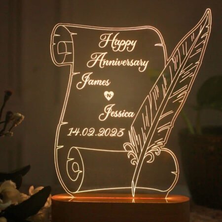 Handcrafted 3D Illusion Personalized LED Table Lamp for Couples