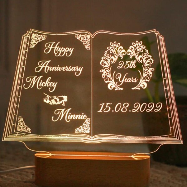 Handcrafted 3D Illusion Personalized LED Table Lamp for Couples