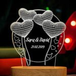 Handcrafted 3D Illusion Personalized LED Table Lamp for Couples