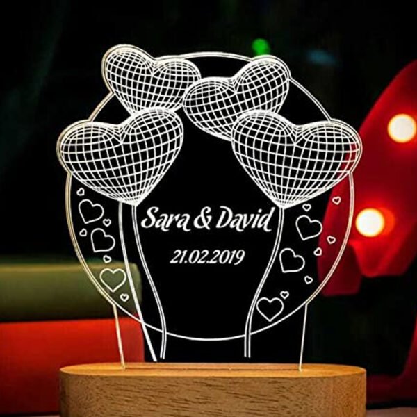 Handcrafted 3D Illusion Personalized LED Table Lamp for Couples