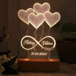 Handcrafted 3D Illusion Personalized LED Table Lamp for Couples