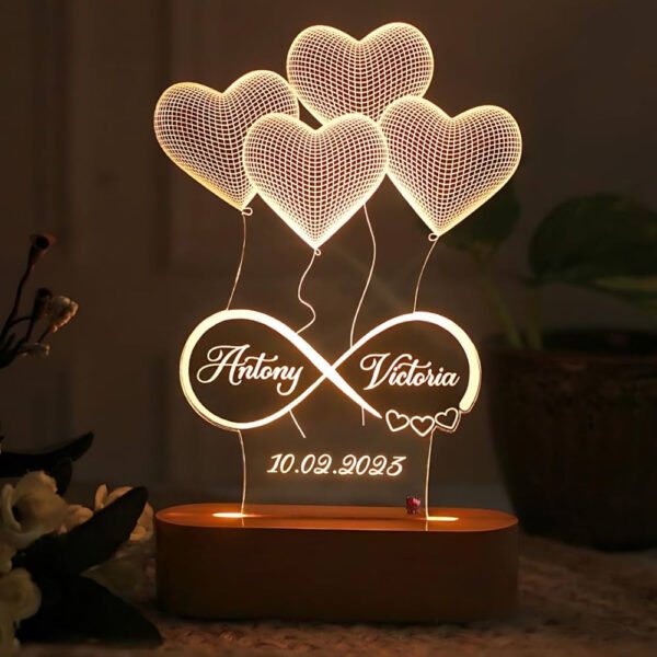 Handcrafted 3D Illusion Personalized LED Table Lamp for Couples